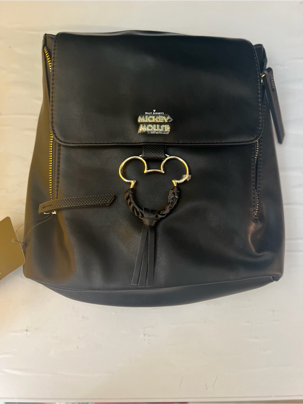 Black Faux Leather Mickey Backpack NWOT